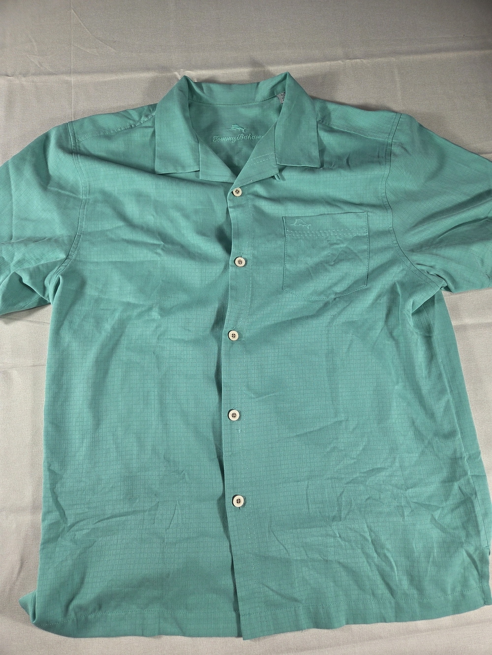 Tommy Bahama IslandZone Aqua Camp Shirt Button Front Mens L